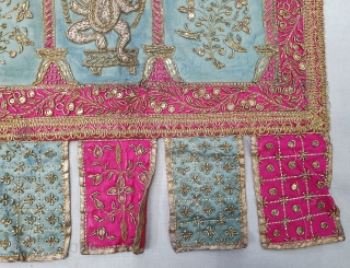 Ceremonial Temple Hanging Toran (Wall Decoration) From Northern India. India. Real Zari  Zardozi Embroidery on Silk With real Zari Gota work Fringed. Showing the Lord Ganesh with Kalap Virishak (Tree).C.1900. Its  ...