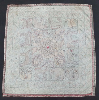 Rare Folk Kantha Quilted and embroidered cotton Kantha Probably from West Bengal region of India, India.C.1900. Its size is 86cmX87cm (20210102_152225).            