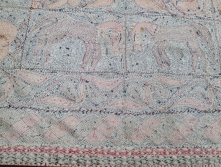 Rare Folk Kantha Quilted and embroidered cotton Kantha Probably from West Bengal region of India, India.C.1900. Its size is 86cmX87cm (20210102_152225).            
