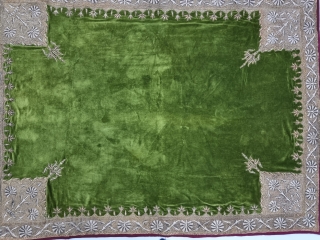 Zardozi Kalabattu Embroidery (Real Zari) Work on Cotton Velvet .
Known As  bichona or Zaminposh, With Plain Backing, 
From the Royal Nawab Family of Uttar Pradesh India.

C.1875-1900.

Its size is  133cmX177cm (20230108_153406). 