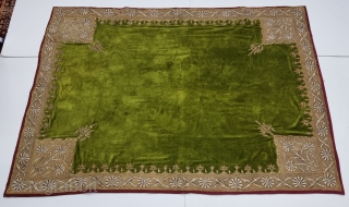 Zardozi Kalabattu Embroidery (Real Zari) Work on Cotton Velvet .
Known As  bichona or Zaminposh, With Plain Backing, 
From the Royal Nawab Family of Uttar Pradesh India.

C.1875-1900.

Its size is  133cmX177cm (20230108_153406). 