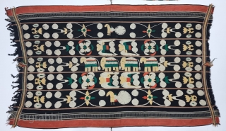 Rare Naga Shawl Of Angami Tribe for the Man’s Use from Manipur region India. Manipur for use by Eastern Angami Nagas, Cotton Embroidery on the Cotton Base cloth.
C.1885-1915..
Its size is 117cmX185cm (20240103_141615). 