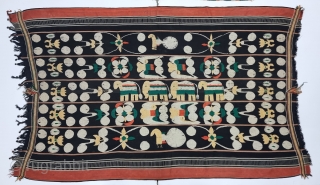 Rare Naga Shawl Of Angami Tribe for the Man’s Use from Manipur region India. Manipur for use by Eastern Angami Nagas, Cotton Embroidery on the Cotton Base cloth.
C.1885-1915..
Its size is 117cmX185cm (20240103_141615). 