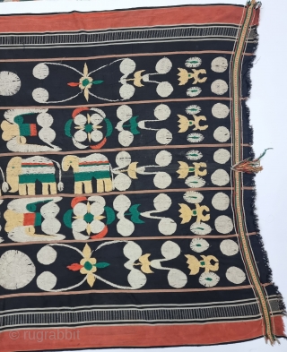 Rare Naga Shawl Of Angami Tribe for the Man’s Use from Manipur region India. Manipur for use by Eastern Angami Nagas, Cotton Embroidery on the Cotton Base cloth.
C.1885-1915..
Its size is 117cmX185cm (20240103_141615). 