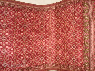 Patola Sari Silk Double ikat.Probably Patan Gujarat.India.this Patola sari has the type of geometric,non figurative pattern particularly favoured by the ismaili Muslim merchant community of the Vohras and its called Vohra-Gaji-Bhat.(Vohra Type  ...