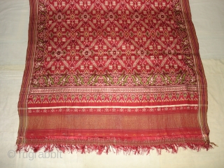 Patola Sari Silk Double ikat.Probably Patan Gujarat.India.this Patola sari has the type of geometric,non figurative pattern particularly favoured by the ismaili Muslim merchant community of the Vohras and its called Vohra-Gaji-Bhat.(Vohra Type  ...