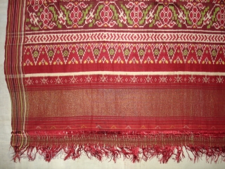 Patola Sari Silk Double ikat.Probably Patan Gujarat.India.this Patola sari has the type of geometric,non figurative pattern particularly favoured by the ismaili Muslim merchant community of the Vohras and its called Vohra-Gaji-Bhat.(Vohra Type  ...