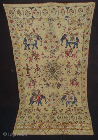 Dharaniya Pichwai Wall Hanging From Saurashtra Gujarat. India.This were Traditionally used mainly by Kathi Darbar family of Saurashtra Gujarat India.C.1900.Its size is 120cm x235cm(DSC03828 New)        