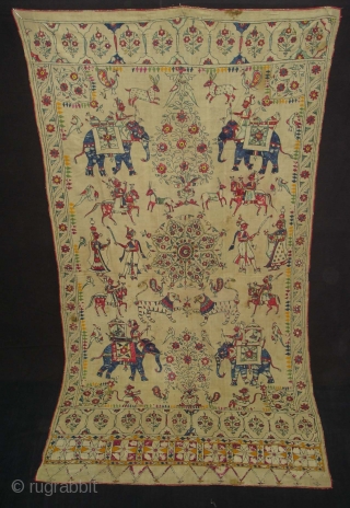 Dharaniya Pichwai Wall Hanging From Saurashtra Gujarat. India.This were Traditionally used mainly by Kathi Darbar family of Saurashtra Gujarat India.C.1900.Its size is 120cm x235cm(DSC03828 New)        