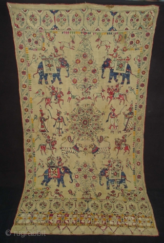 Dharaniya Pichwai Wall Hanging From Saurashtra Gujarat. India.This were Traditionally used mainly by Kathi Darbar family of Saurashtra Gujarat India.C.1900.Its size is 120cm x235cm(DSC03828 New)        