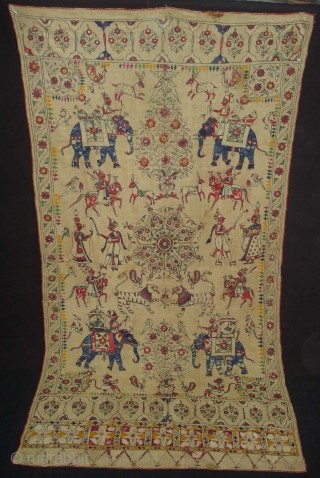 Dharaniya Pichwai Wall Hanging From Saurashtra Gujarat. India.This were Traditionally used mainly by Kathi Darbar family of Saurashtra Gujarat India.C.1900.Its size is 120cm x235cm(DSC03828 New)        