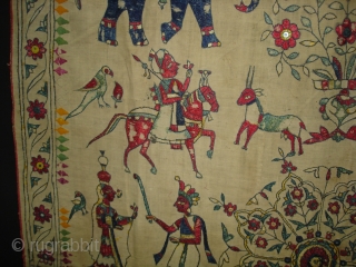 Dharaniya Pichwai Wall Hanging From Saurashtra Gujarat. India.This were Traditionally used mainly by Kathi Darbar family of Saurashtra Gujarat India.C.1900.Its size is 120cm x235cm(DSC03828 New)        