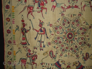 Dharaniya Pichwai Wall Hanging From Saurashtra Gujarat. India.This were Traditionally used mainly by Kathi Darbar family of Saurashtra Gujarat India.C.1900.Its size is 120cm x235cm(DSC03828 New)        