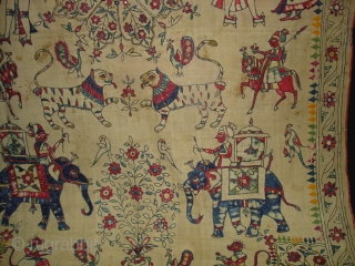 Dharaniya Pichwai Wall Hanging From Saurashtra Gujarat. India.This were Traditionally used mainly by Kathi Darbar family of Saurashtra Gujarat India.C.1900.Its size is 120cm x235cm(DSC03828 New)        