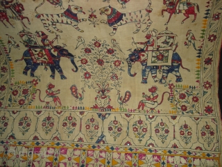 Dharaniya Pichwai Wall Hanging From Saurashtra Gujarat. India.This were Traditionally used mainly by Kathi Darbar family of Saurashtra Gujarat India.C.1900.Its size is 120cm x235cm(DSC03828 New)        