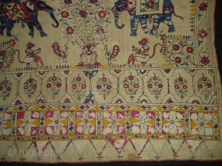 Dharaniya Pichwai Wall Hanging From Saurashtra Gujarat. India.This were Traditionally used mainly by Kathi Darbar family of Saurashtra Gujarat India.C.1900.Its size is 120cm x235cm(DSC03828 New)        