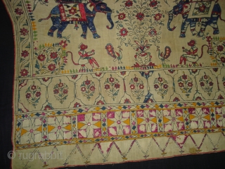 Dharaniya Pichwai Wall Hanging From Saurashtra Gujarat. India.This were Traditionally used mainly by Kathi Darbar family of Saurashtra Gujarat India.C.1900.Its size is 120cm x235cm(DSC03828 New)        