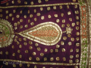 Ceremonial Women's Costume,From Himachal Pradesh India.C.1900.Silk ground with Real Zari Gota Pati work.Its size is L-76cm, W-60cm, S-17X45cm (DSC07199 New).             