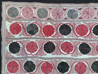 Very Fine Kantha Quilted and embroidered cotton kantha Probably From East Bengal(Bangladesh) region, India. C.1850-1875. Its size is 122cmX198cm (20210113_144932).             