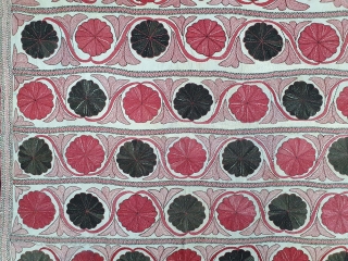 Very Fine Kantha Quilted and embroidered cotton kantha Probably From East Bengal(Bangladesh) region, India. C.1850-1875. Its size is 122cmX198cm (20210113_144932).             