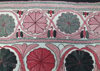 Very Fine Kantha Quilted and embroidered cotton kantha Probably From East Bengal(Bangladesh) region, India. C.1850-1875. Its size is 122cmX198cm (20210113_144932).             