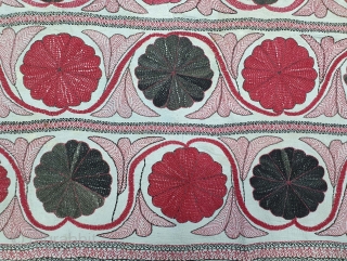 Very Fine Kantha Quilted and embroidered cotton kantha Probably From East Bengal(Bangladesh) region, India. C.1850-1875. Its size is 122cmX198cm (20210113_144932).             