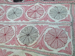 Very Fine Kantha Quilted and embroidered cotton kantha Probably From East Bengal(Bangladesh) region, India. C.1850-1875. Its size is 122cmX198cm (20210113_144932).             