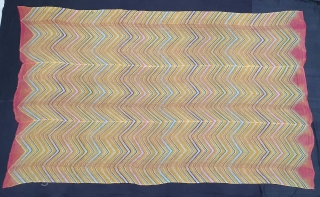 Muslin Dupatta (Odhani)tie-dyed in multiple colours in lahariya (wave) style, From Shekhawati District of Rajasthan. India. c.1900.Its size is 145cmX245cm(20210113_150405).             