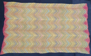 Muslin Dupatta (Odhani)tie-dyed in multiple colours in lahariya (wave) style, From Shekhawati District of Rajasthan. India. c.1900.Its size is 145cmX245cm(20210113_150405).             