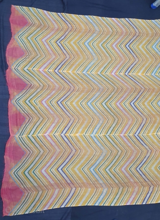 Muslin Dupatta (Odhani)tie-dyed in multiple colours in lahariya (wave) style, From Shekhawati District of Rajasthan. India. c.1900.Its size is 145cmX245cm(20210113_150405).             