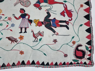 An Rare Folk Kantha , Quilted and embroidered cotton kantha Probably From East Bengal(Bangladesh) region, India. 

c.1875 -1925

Its size is 78cmX117cm (20230929_161003).           