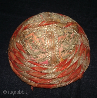 Zari(Real)Embroidery Hat(Child) This were traditionally used mainly by Royal Maratha Chhatrapati Family of Maharashtra India.C.1900.Very Famous story behind the Marathe Chhatrapati for there chivalry(DSC03295 New).        