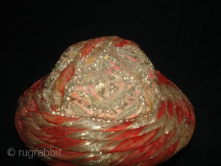 Zari(Real)Embroidery Hat(Child) This were traditionally used mainly by Royal Maratha Chhatrapati Family of Maharashtra India.C.1900.Very Famous story behind the Marathe Chhatrapati for there chivalry(DSC03295 New).        