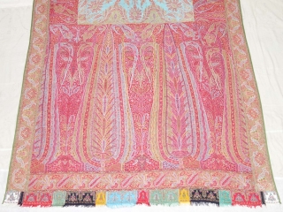 Tree of Life design Kalamkar Jamawar long Shawl Showing the, twelve different variation of colour combination From Kashmir, India. India.C.1840.Its Size is 145cmX335cm(DSC08866).          