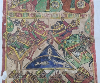 Pabuji Ki Phad Hand Drawn Scroll Panting Opaque Vegetable colors on Cotton  From Rajasthan India.India. They were painted in bhilwara n shahpur districts of Rajasthsn and legends of Dev Narayan and pabuji were sung  ...