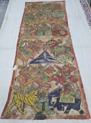 Pabuji Ki Phad Hand Drawn Scroll Panting Opaque Vegetable colors on Cotton  From Rajasthan India.India. They were painted in bhilwara n shahpur districts of Rajasthsn and legends of Dev Narayan and pabuji were sung  ...
