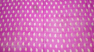 Zari (Real) Brocade Woman’s Rumal Silk weave with discontinuous supplementary weft of silver and gold thread. A field of small Paisley botehs  framed by a border of diagonal stripes with four large Paisley  ...