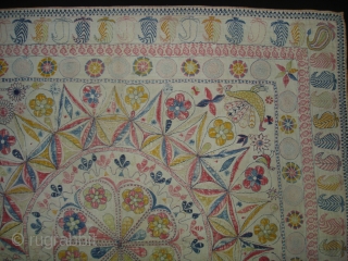 Kantha cotton Plain weave with cotton embroidered Kantha Probably From Faridpur District,East Bengal(Bangladesh)region.India.C.1900.Its size is 89cmX89cm(DSC00200 New).                