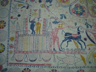 Kantha cotton Plain weave with cotton embroidered Kantha Probably From Faridpur District,East Bengal(Bangladesh)region.India.C.1900.Its size is 89cmX89cm(DSC00200 New).                