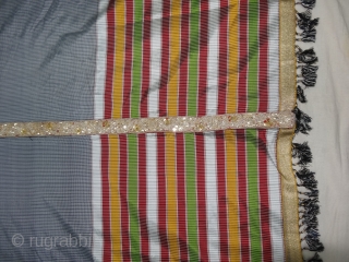 Malaya Shawl from Sindh,Pakistan, India.It has been used by man in Hajj time.Its size is 190cmX196.Its fabric is silk and Banana mix.Very early and rare Piece(DSC04326).       