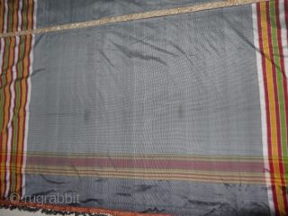 Malaya Shawl from Sindh,Pakistan, India.It has been used by man in Hajj time.Its size is 190cmX196.Its fabric is silk and Banana mix.Very early and rare Piece(DSC04326).       