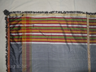 Malaya Shawl from Sindh,Pakistan, India.It has been used by man in Hajj time.Its size is 190cmX196.Its fabric is silk and Banana mix.Very early and rare Piece(DSC04326).       