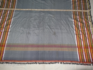 Malaya Shawl from Sindh,Pakistan, India.It has been used by man in Hajj time.Its size is 190cmX196.Its fabric is silk and Banana mix.Very early and rare Piece(DSC04326).       