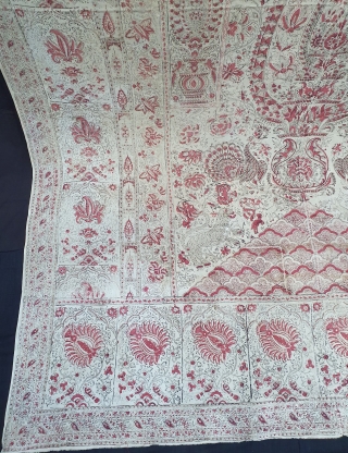 Kalamkari Palampore From South India Made for Export Market , Late 19th Early 20th Century. Hand spurn cotton,Natural Dyes. Its size is 170cmX250cm(20200123_203958).
          