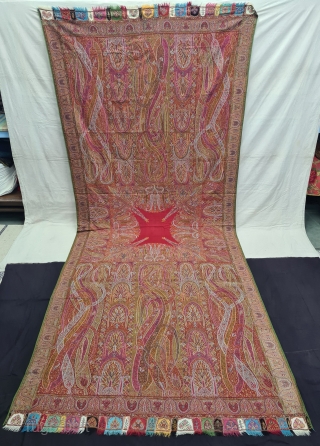 Tree of Life design Kalamkar Jamawar long Shawl Showing the more then twelve different variations of color combination From Kashmir, India. India.

C.1840.

Its Size is 148cmX340cm (20211129_144110).       