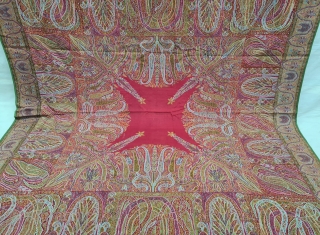 Tree of Life design Kalamkar Jamawar long Shawl Showing the more then twelve different variations of color combination From Kashmir, India. India.

C.1840.

Its Size is 148cmX340cm (20211129_144110).       