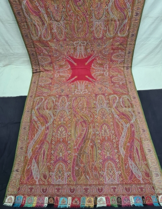 Tree of Life design Kalamkar Jamawar long Shawl Showing the more then twelve different variations of color combination From Kashmir, India. India.

C.1840.

Its Size is 148cmX340cm (20211129_144110).       