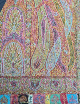 Tree of Life design Kalamkar Jamawar long Shawl Showing the more then twelve different variations of color combination From Kashmir, India. India.

C.1840.

Its Size is 148cmX340cm (20211129_144110).       