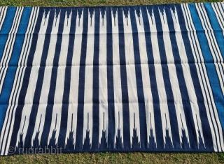 Jail Dhurrie, Indigo Blue-White striped, Hand Spun Cotton, From Bikaner ,Rajasthan ,
India. India.
This Kind of Jail Dhurrie’s were made in Indian prisons during British rule to India.
C.1920-1940.
Its size is 145cmX248cm (20220129_143843).
  