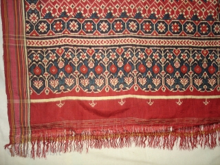 Patola Sari,Silk Double Ikat.Probably Patan Gujarat.This Patola known as Tran-phul-bhat(there flowers design).This Patola is one of the most Rare designs.and in indigo blue colours.Which is very rare in the world now.Its size  ...